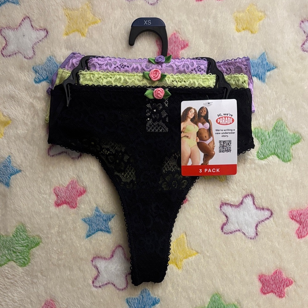 New 3pc Lace Thong Set - Black, Green, Purple